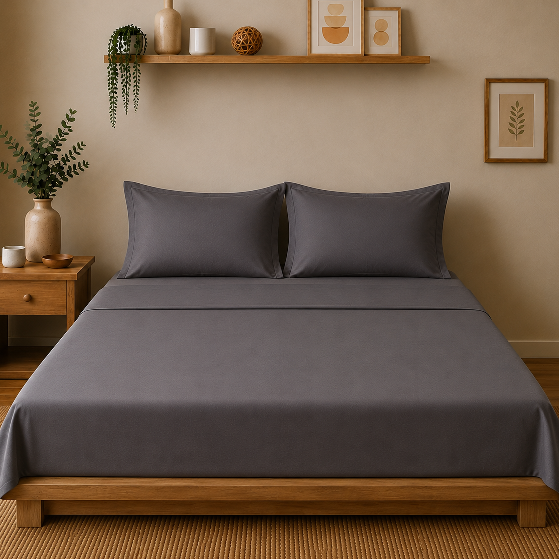 Percale Cotton Bedsheet Set in Charcoal Grey