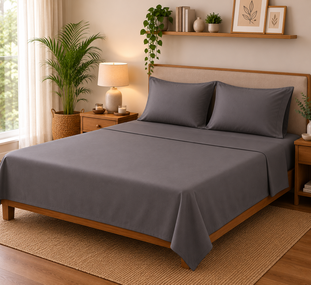 Percale Cotton Bedsheet Set in Charcoal Grey
