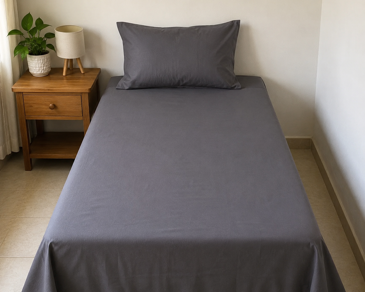 Percale Cotton Bedsheet Set in Charcoal Grey