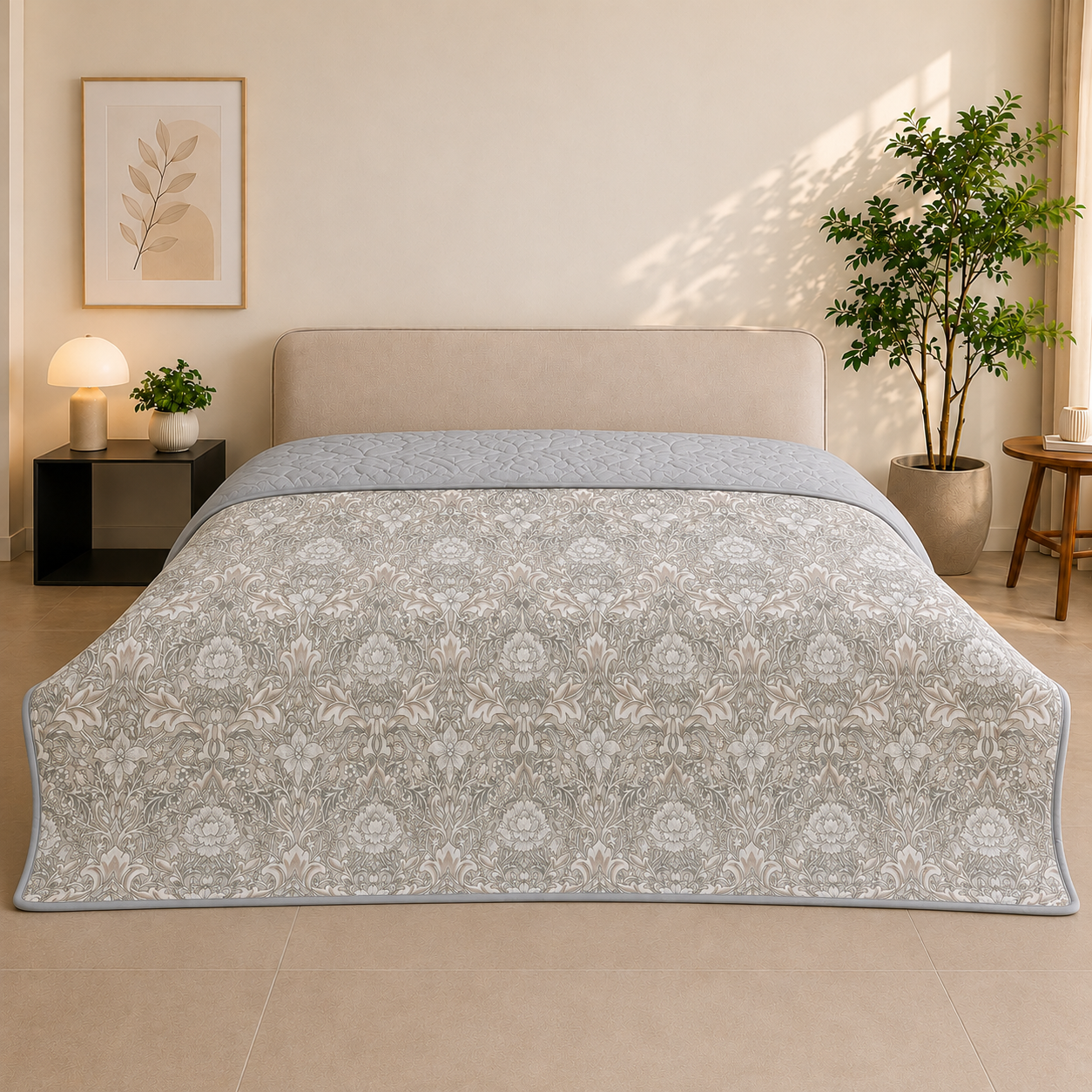 Percale Cotton Reversible AC Blanket Isla Damask Brown & Silver