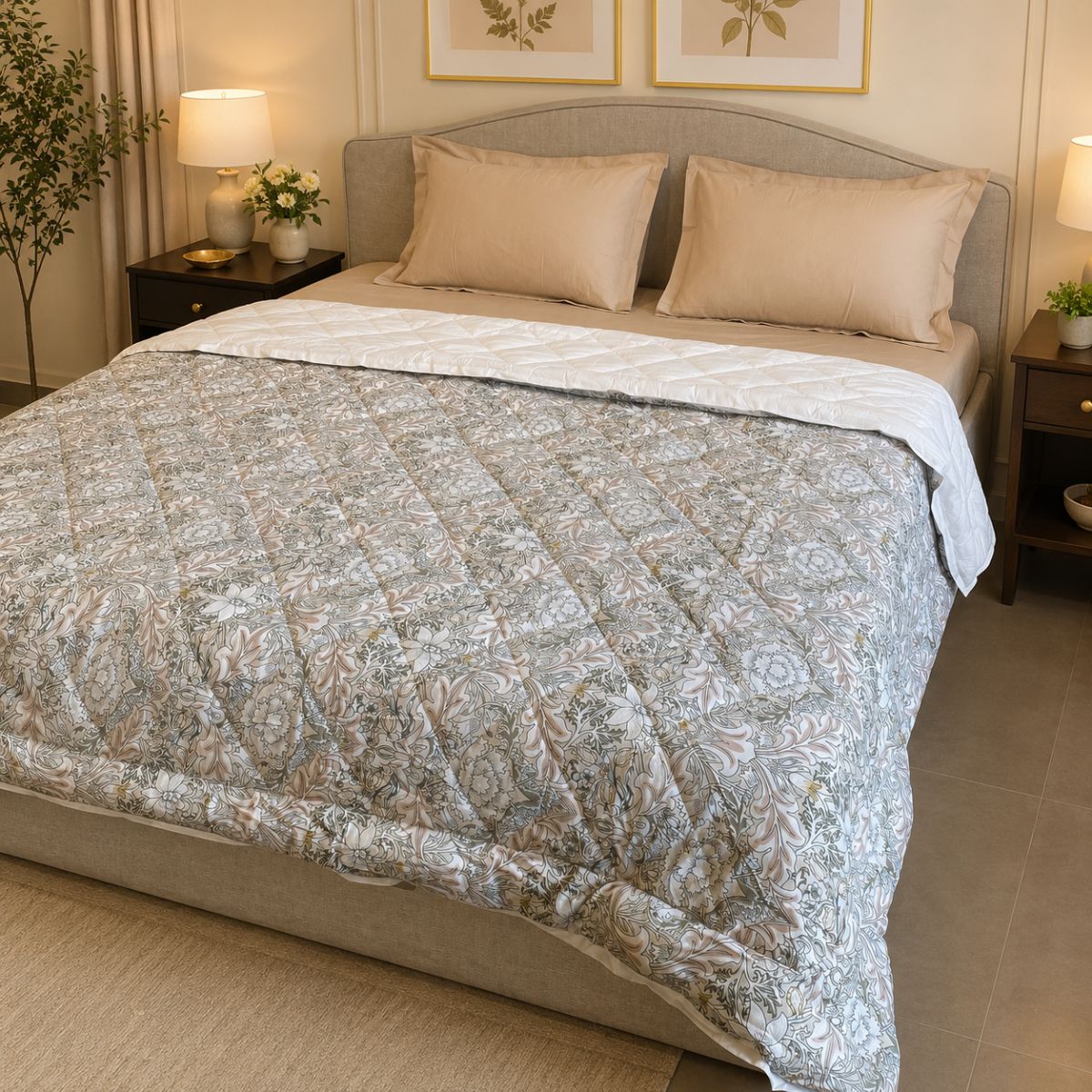 Percale Cotton Reversible AC Blanket Isla Damask Brown & White
