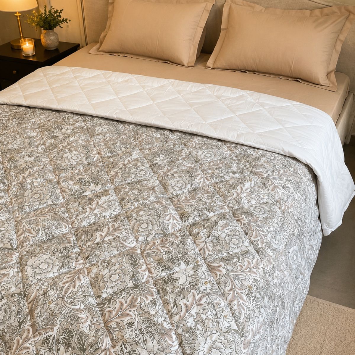 Percale Cotton Reversible AC Blanket Isla Damask Brown & White