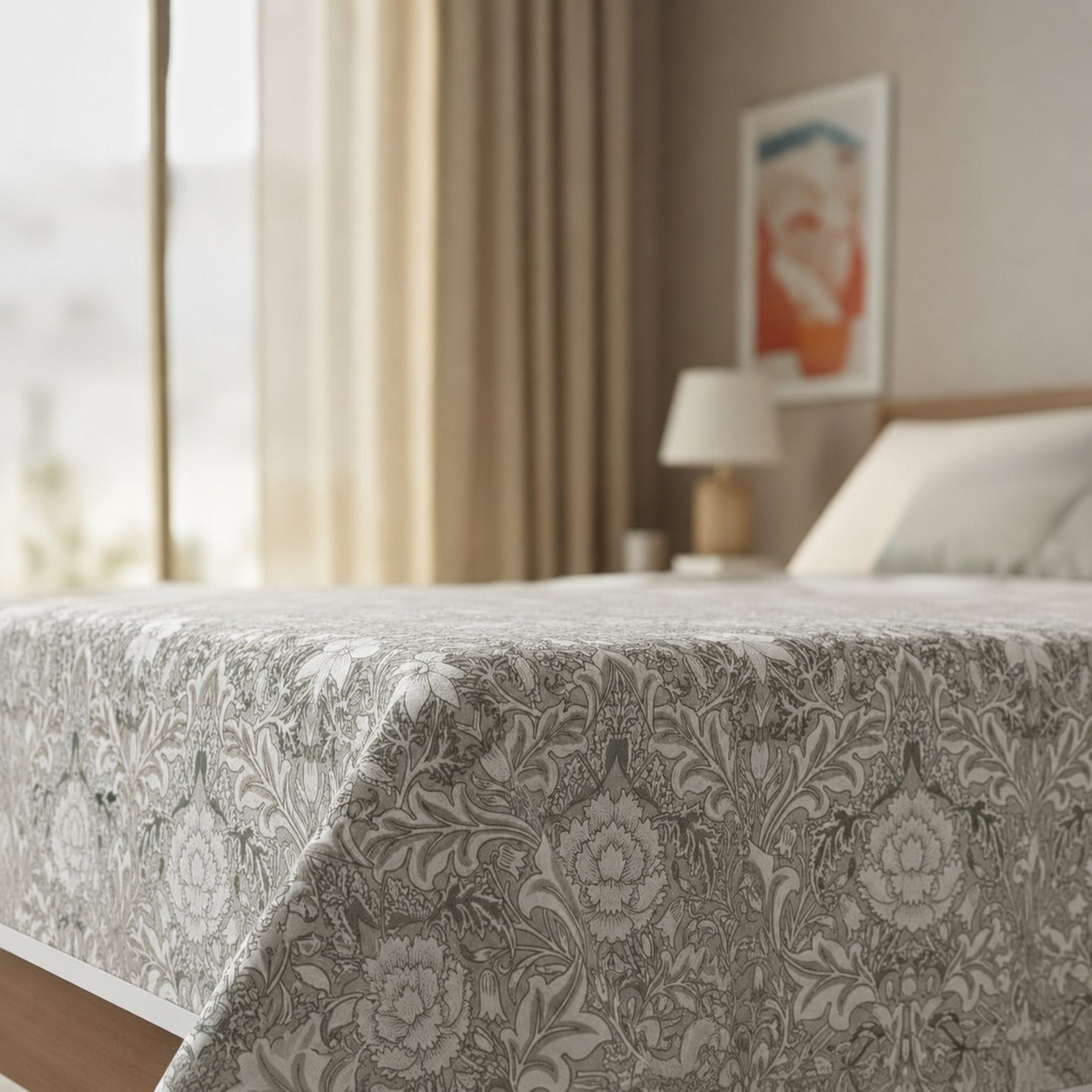 Percale Cotton Reversible Dohar Isla Damask Brown & White