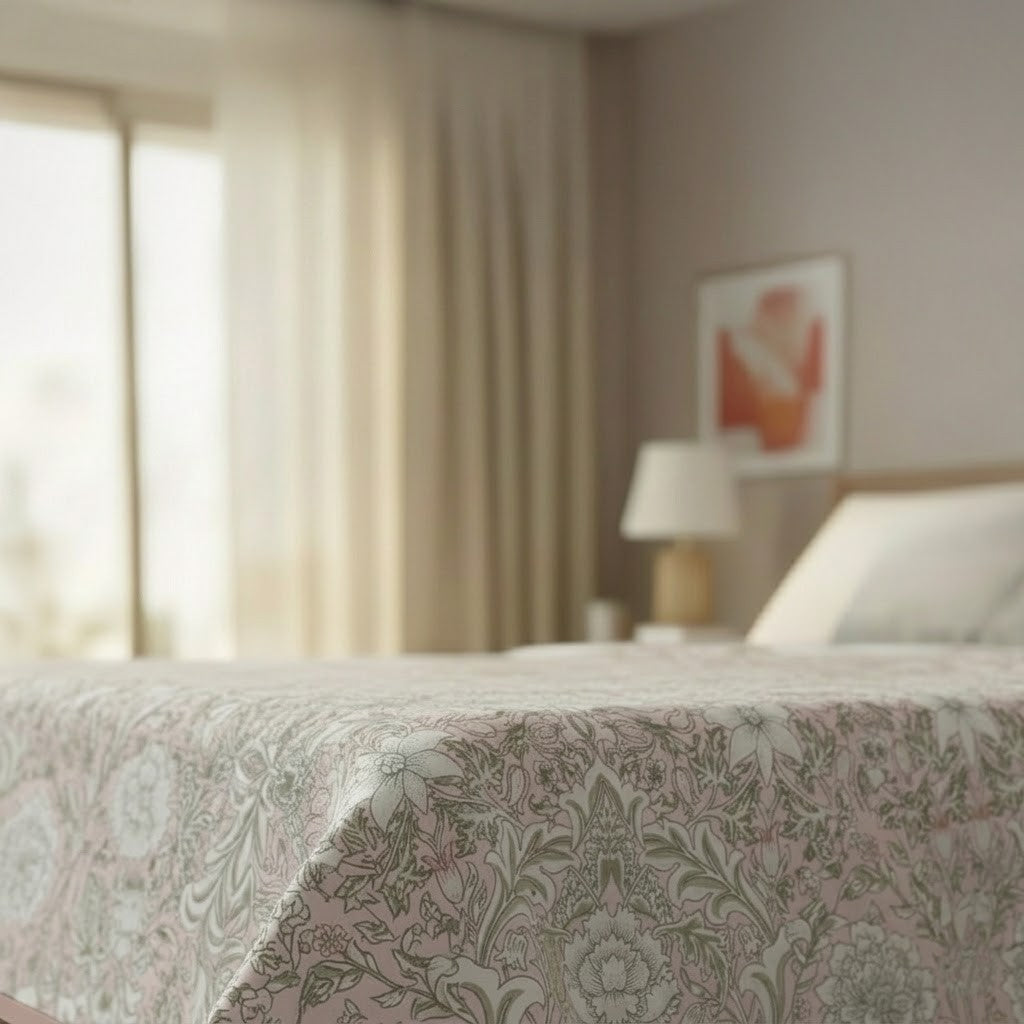 Percale Cotton Reversible Dohar Isla Damask Pink & Brushed Rose