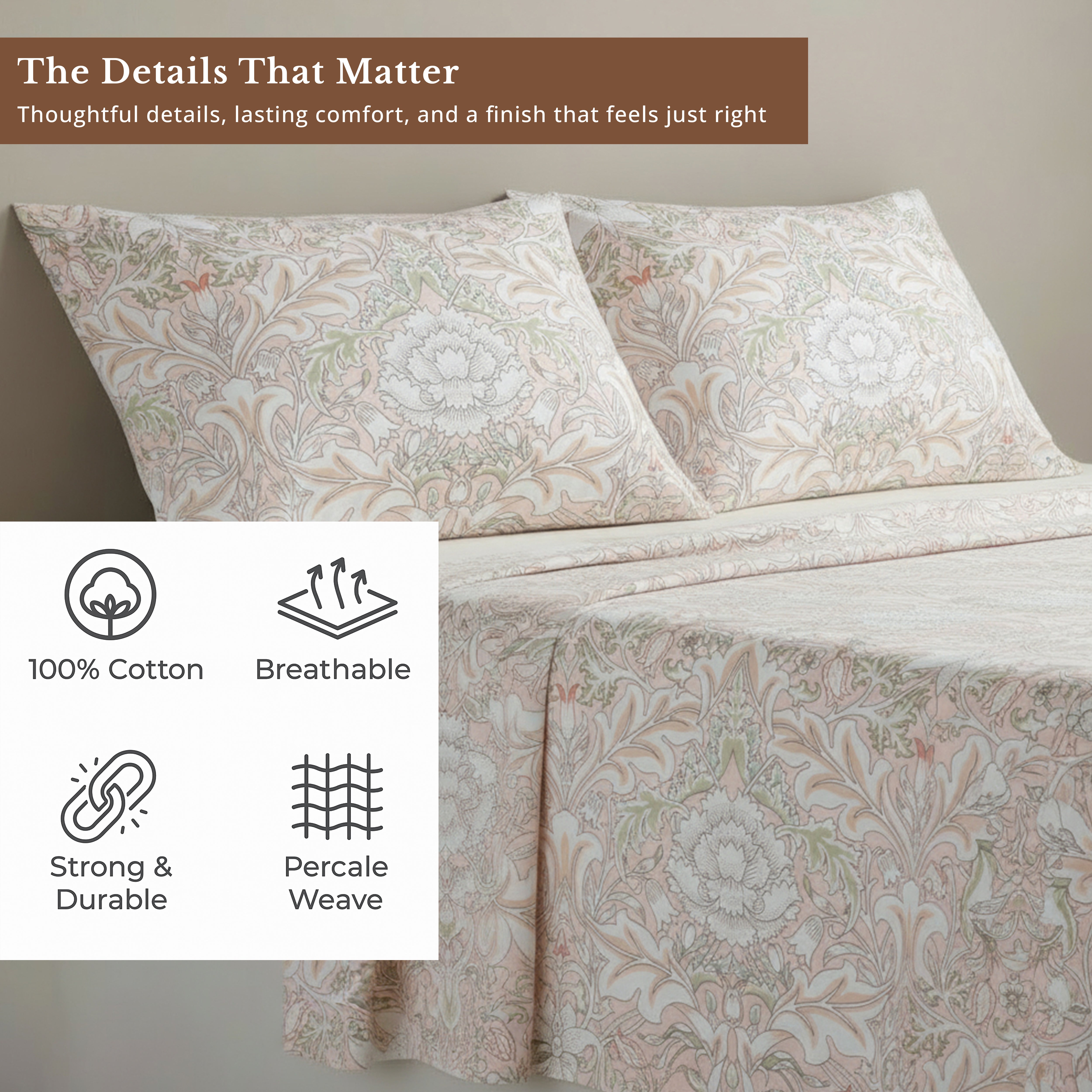 Percale Cotton Printed Bedsheet Set in Damask Pink