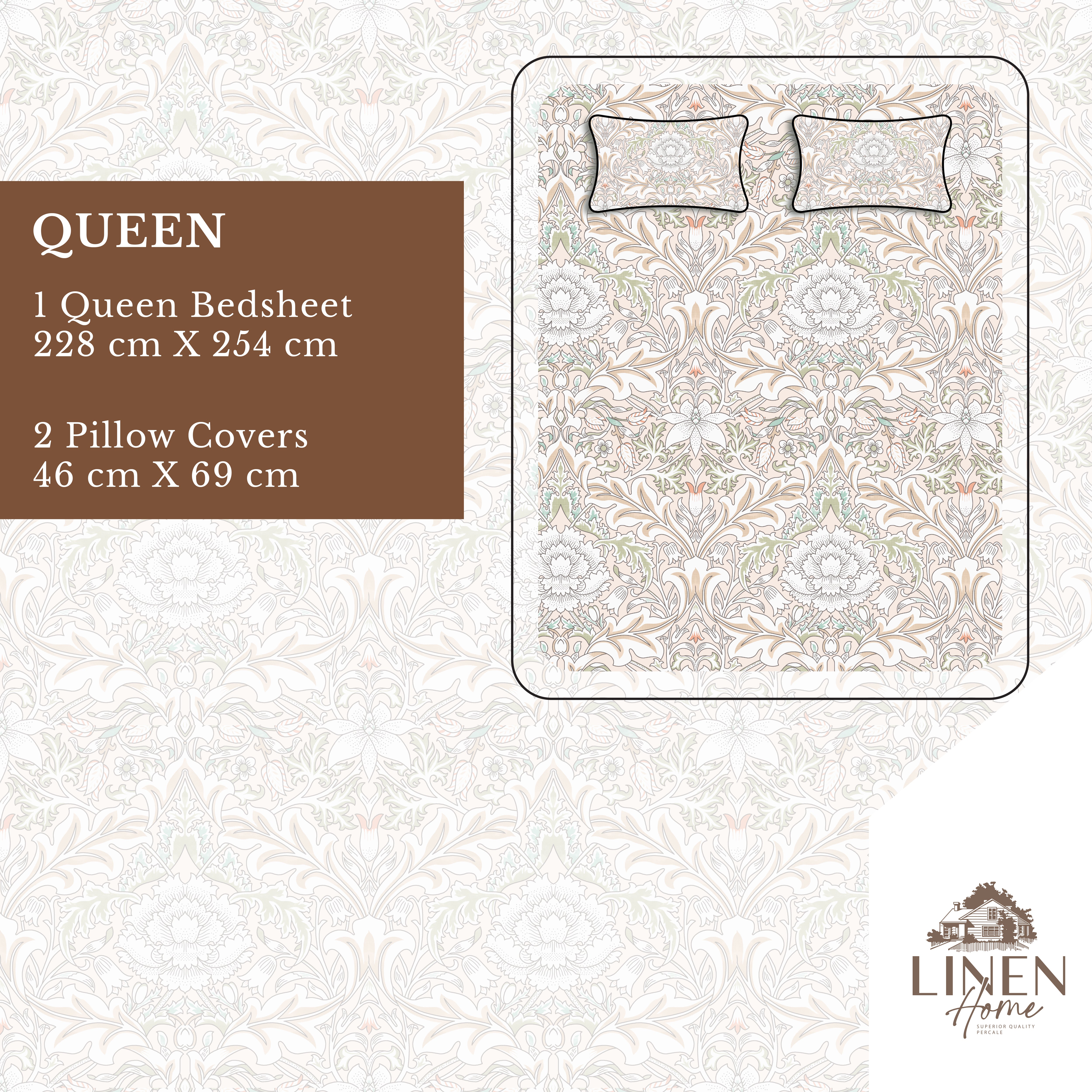 Percale Cotton Printed Bedsheet Set in Damask Pink