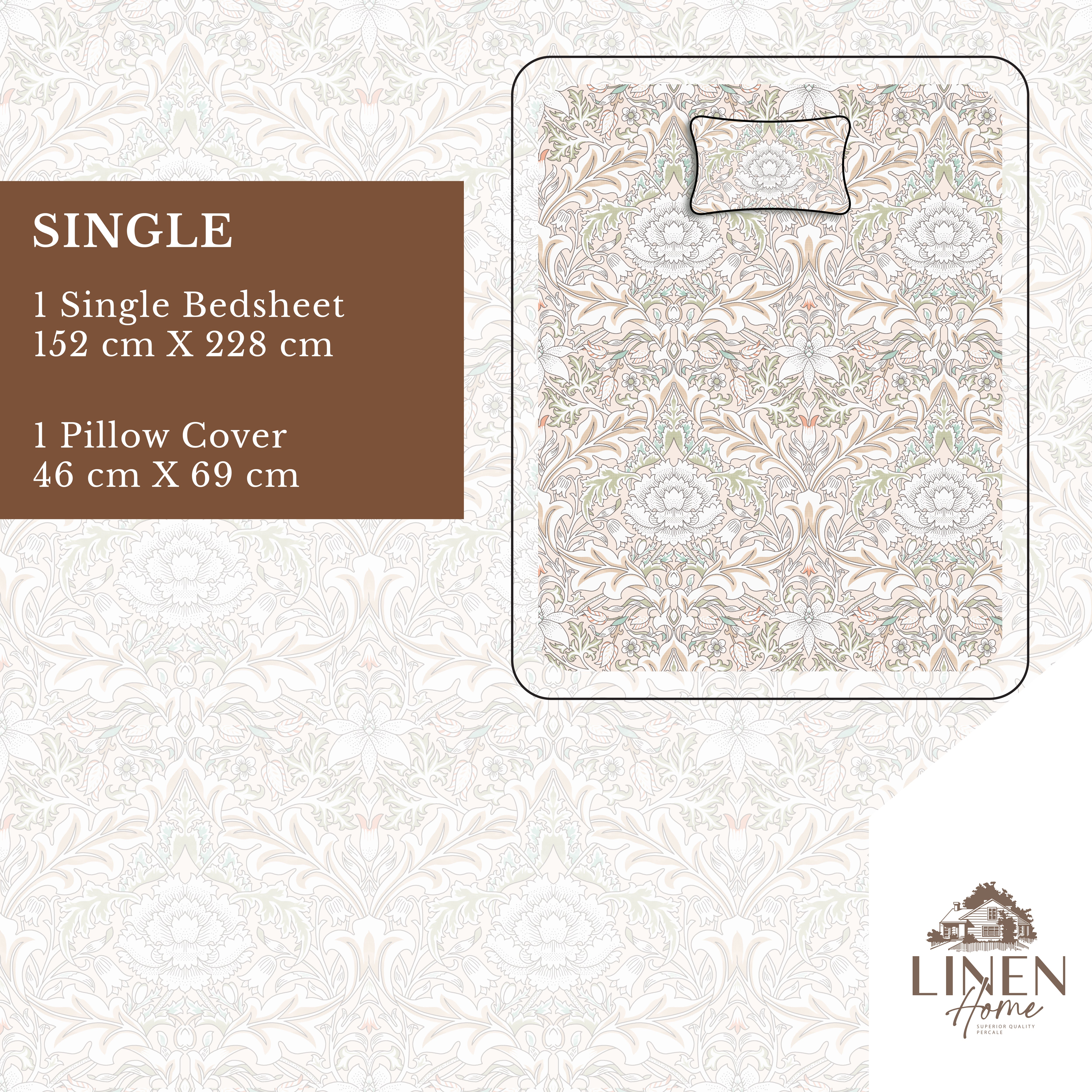 Percale Cotton Printed Bedsheet Set in Damask Pink