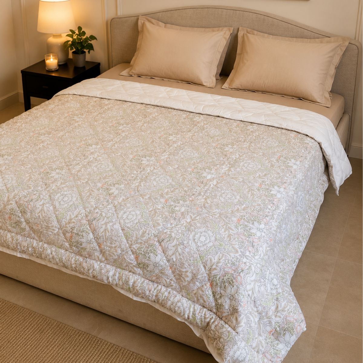 Percale Cotton Reversible AC Blanket Isla Damask Pink & White