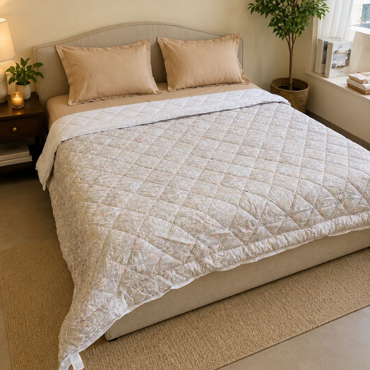 Percale Cotton Reversible AC Blanket Isla Damask Pink & White