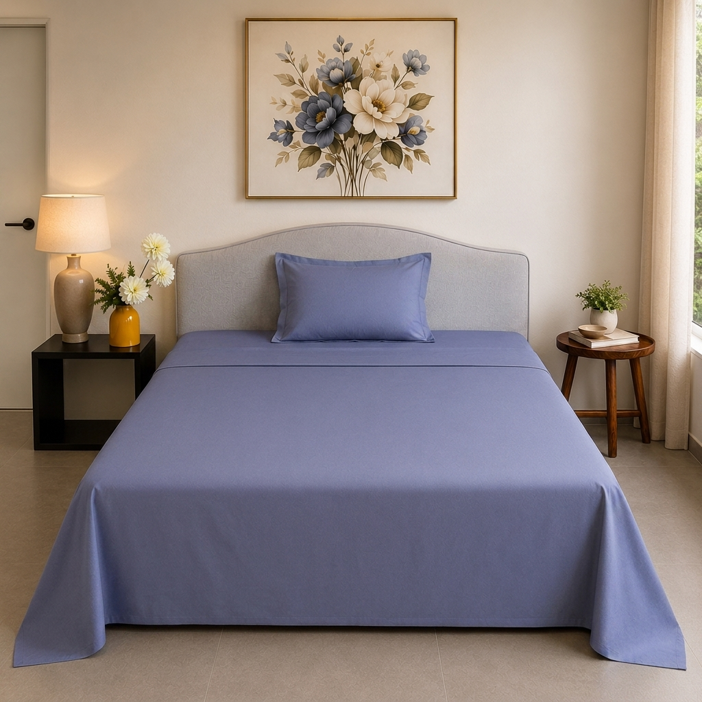 Percale Cotton Bedsheet Set in Dark Blue