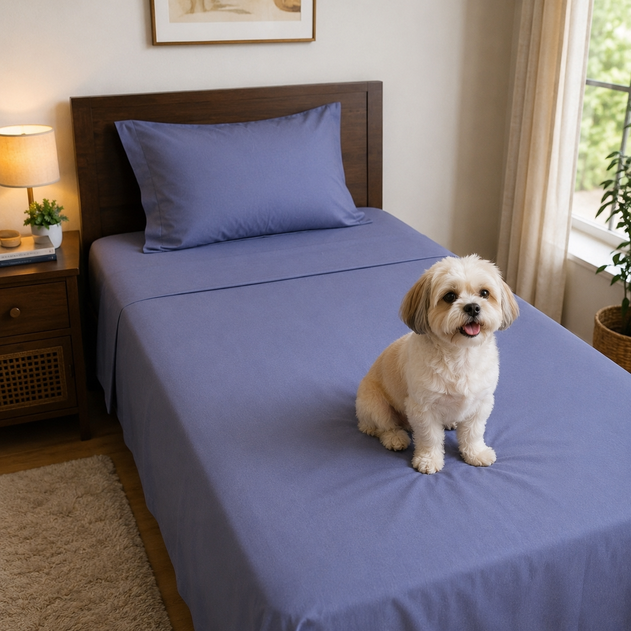 Percale Cotton Bedsheet Set in Dark Blue