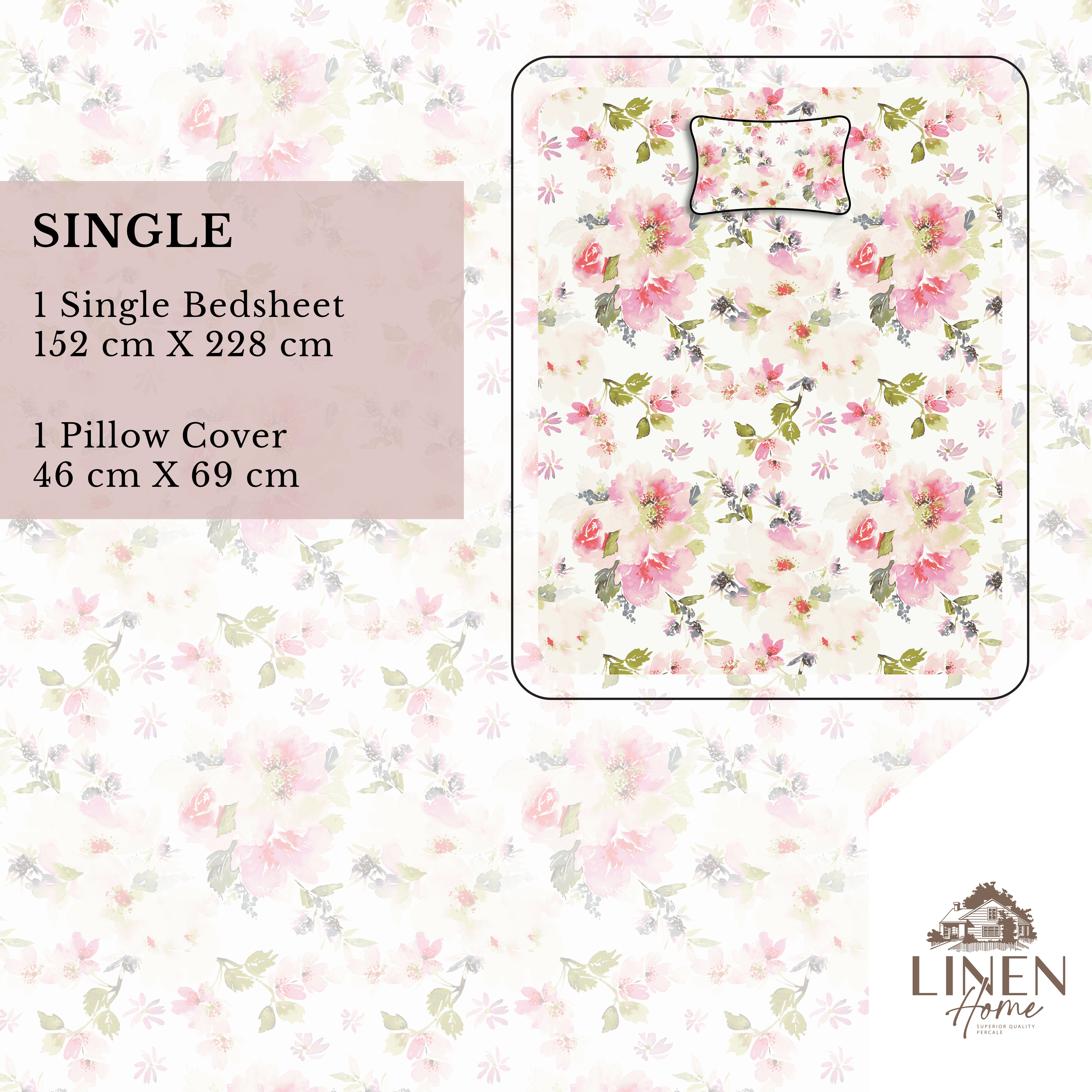 Percale Cotton Printed Bedsheet Set in Floral Pink