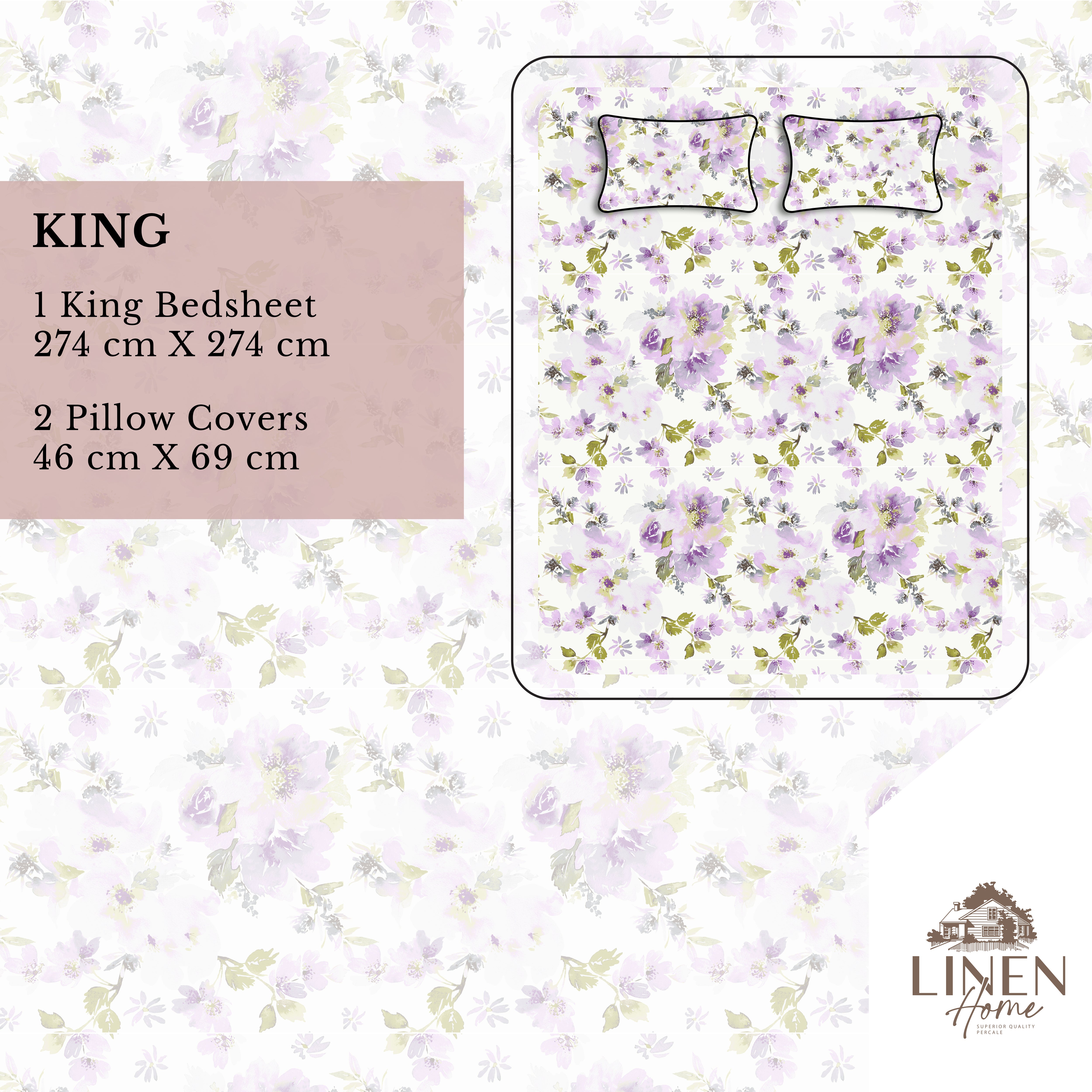 Percale Cotton Printed Bedsheet Set in Floral Purple