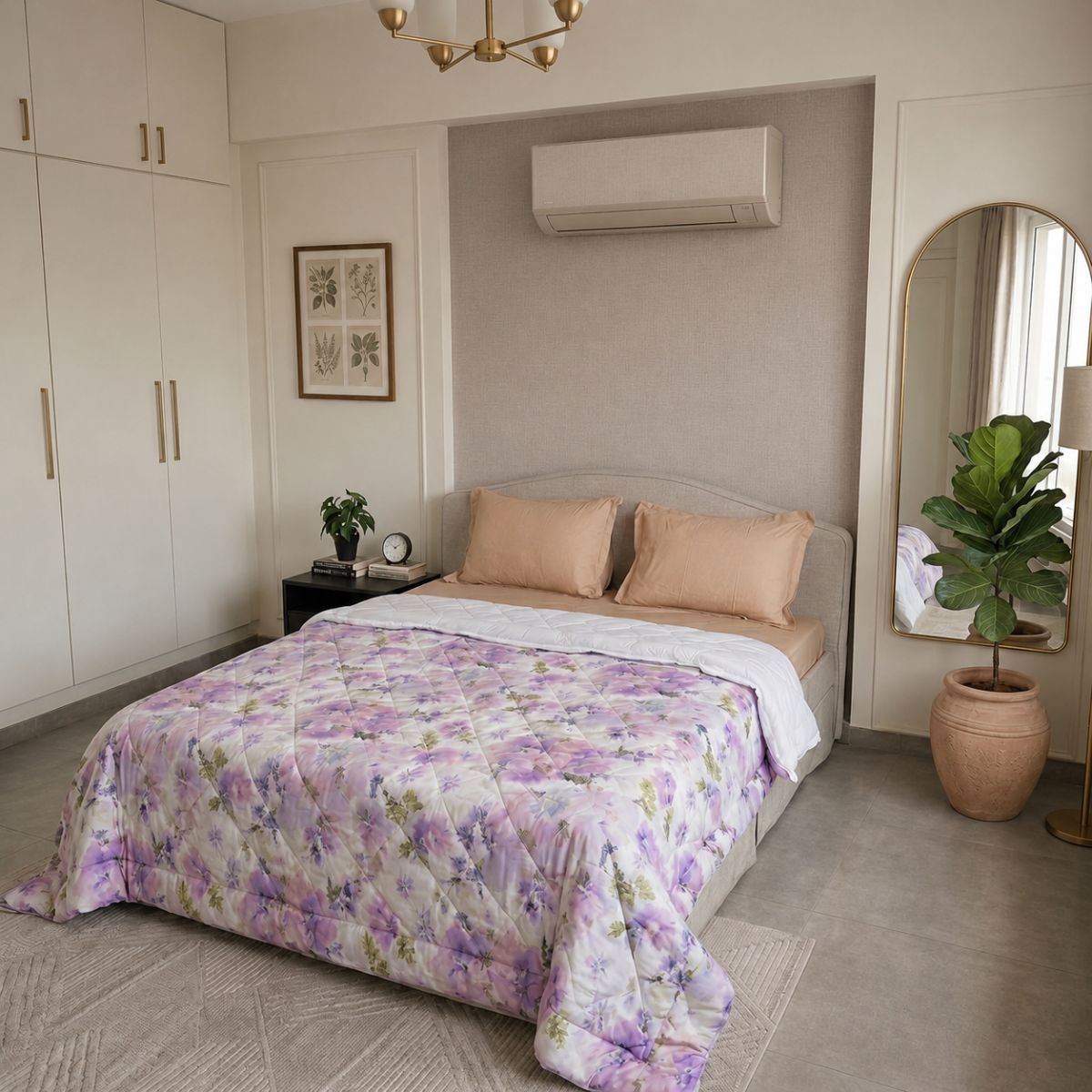 Percale Cotton Reversible AC Blanket Eden Floral Purple & White