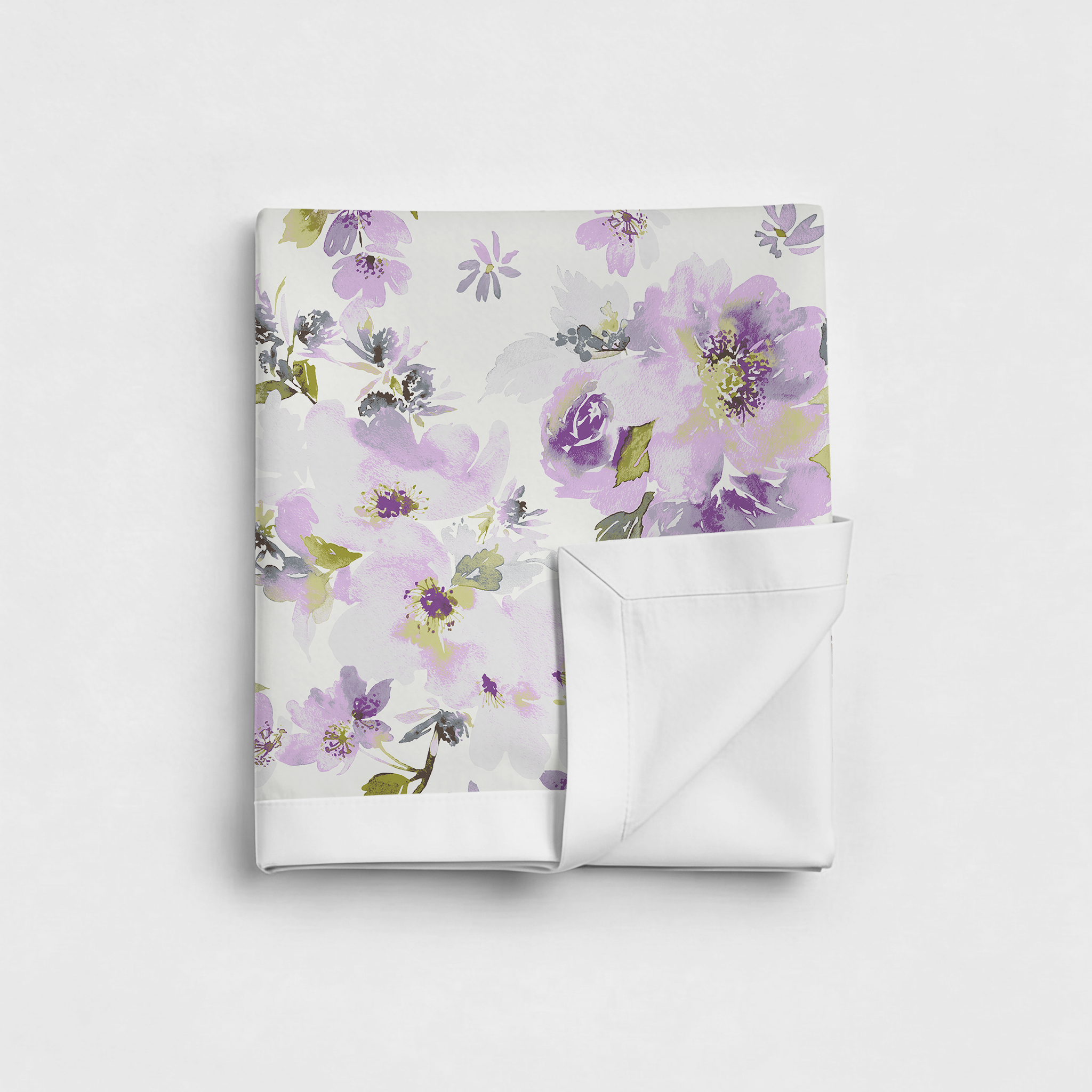Percale Cotton Reversible Dohar Eden Floral Purple & White