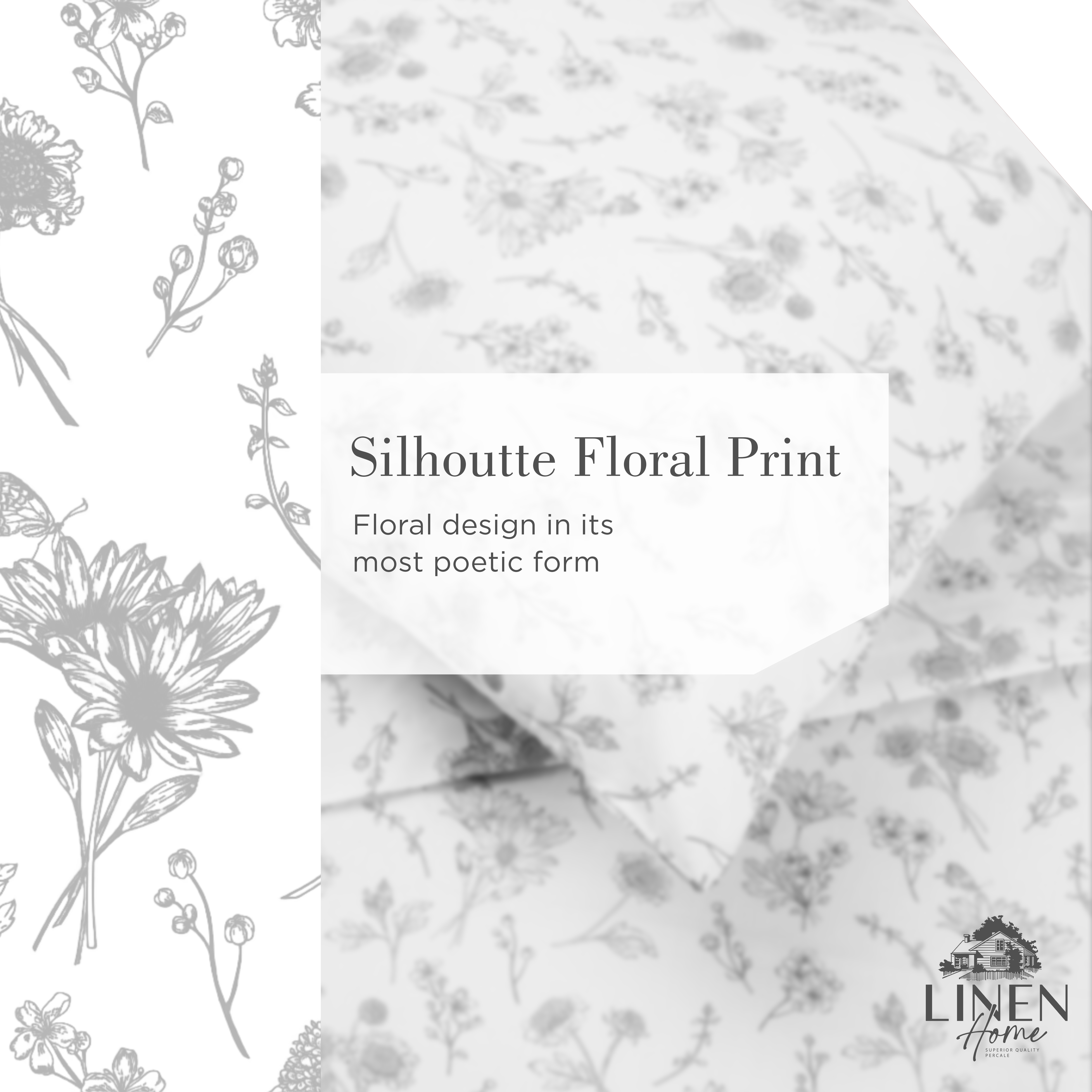 Percale Cotton Printed Bedsheet Set in Floral Grey
