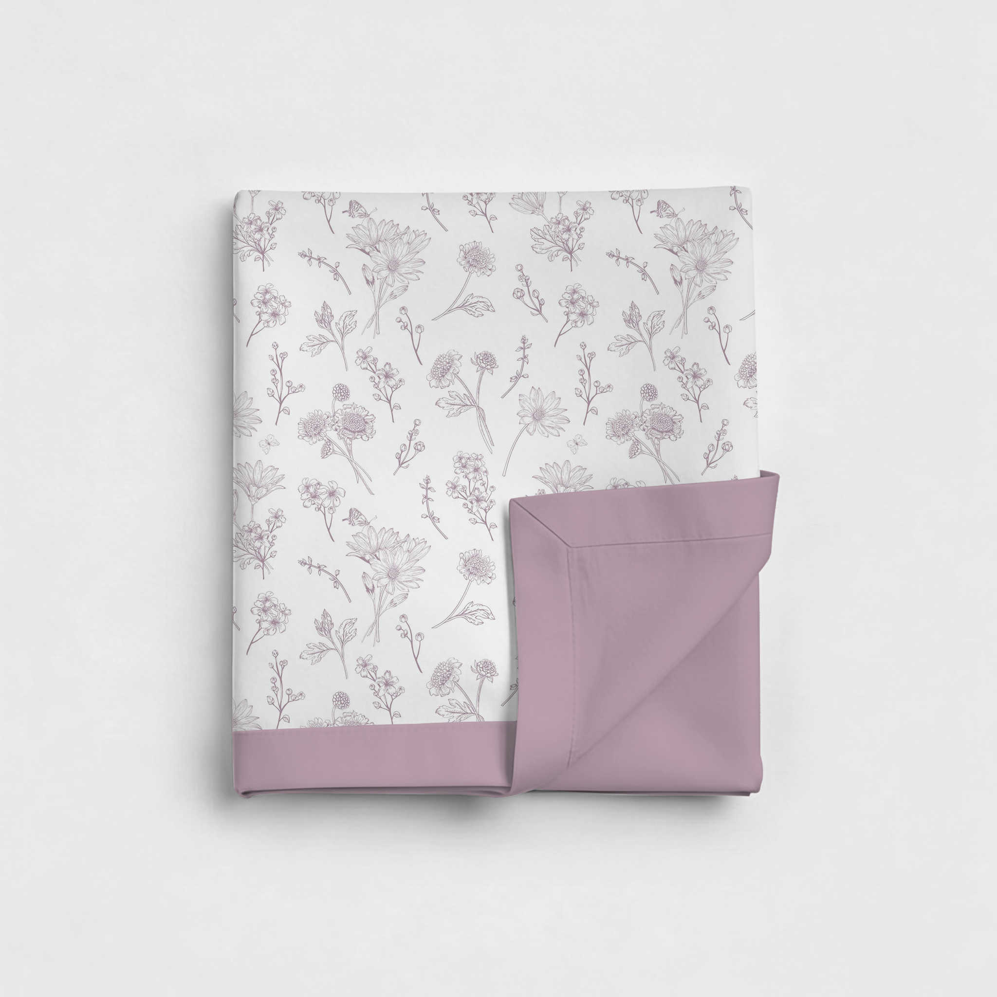 Percale Cotton Reversible Dohar Floral Botanical Mauve & Mauve