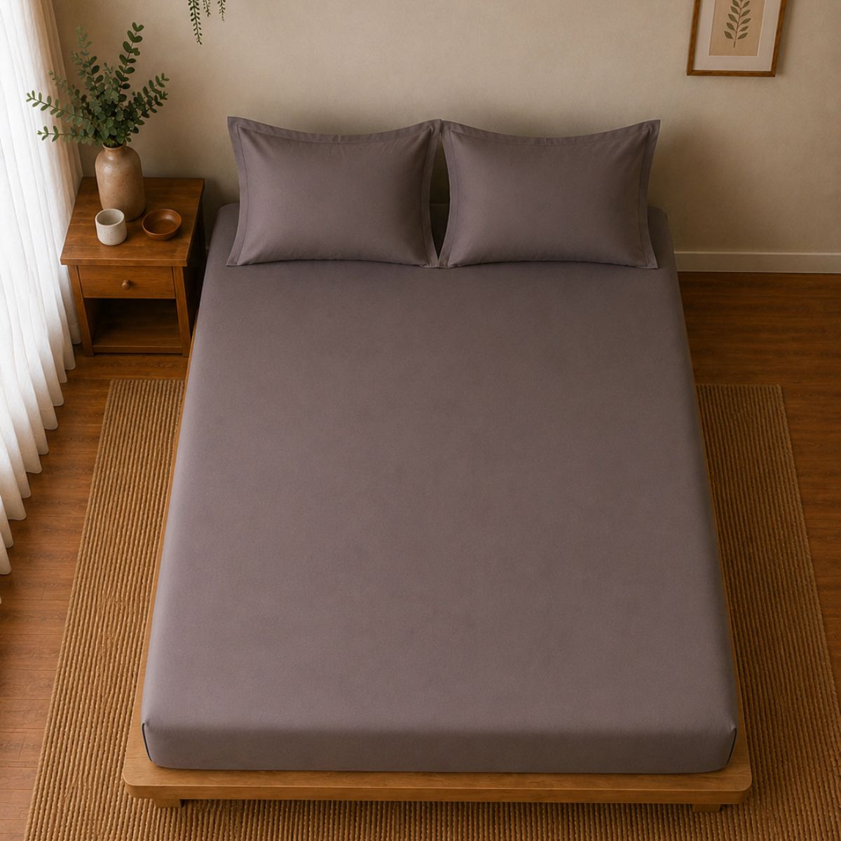 Percale Cotton Fitted Sheet Set in Charcoal