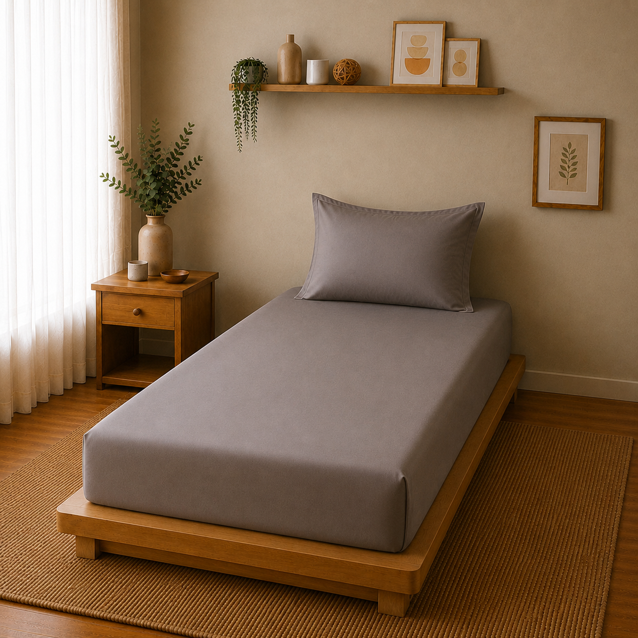Percale Cotton Fitted Sheet Set in Charcoal