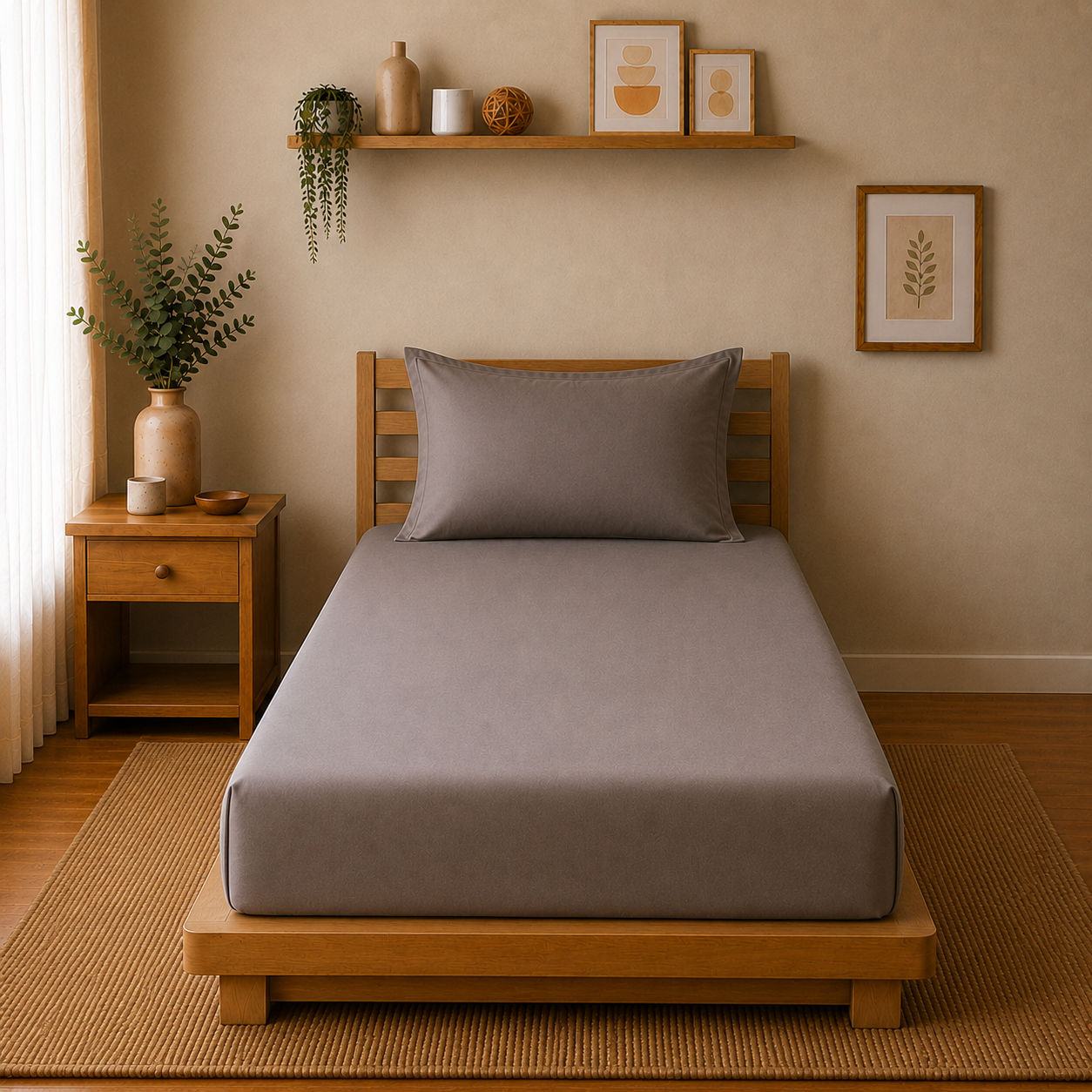 Percale Cotton Fitted Sheet Set in Charcoal