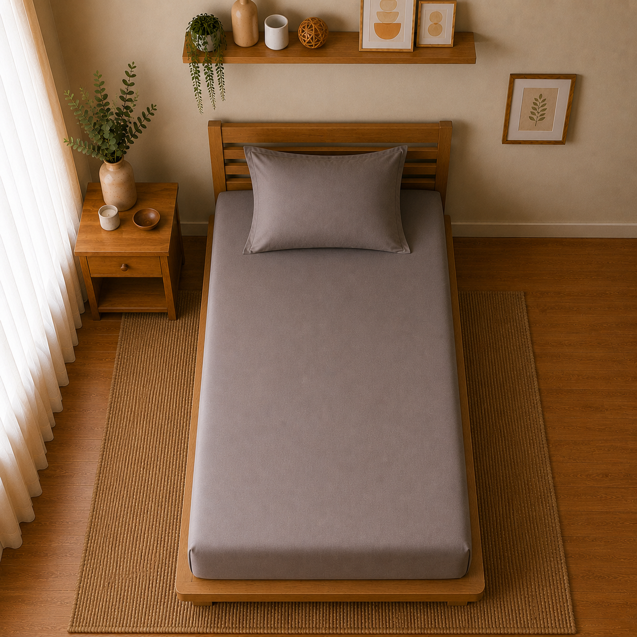 Percale Cotton Fitted Sheet Set in Charcoal