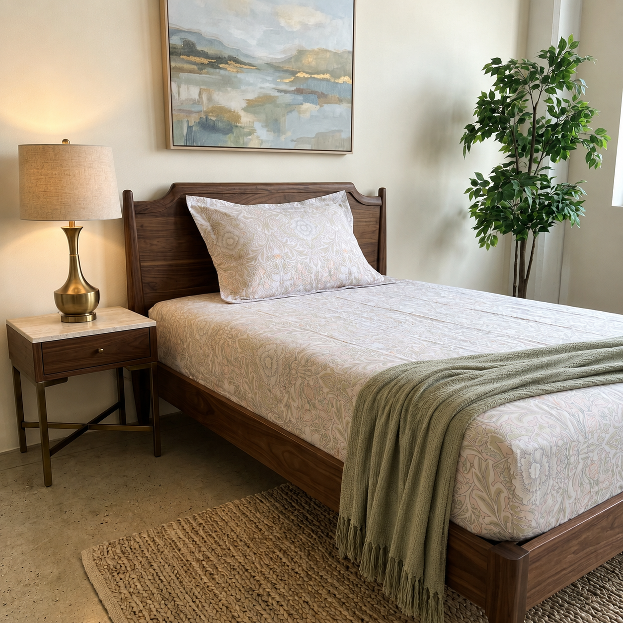 Percale Cotton Printed Fitted Sheet Set in Damask Pink