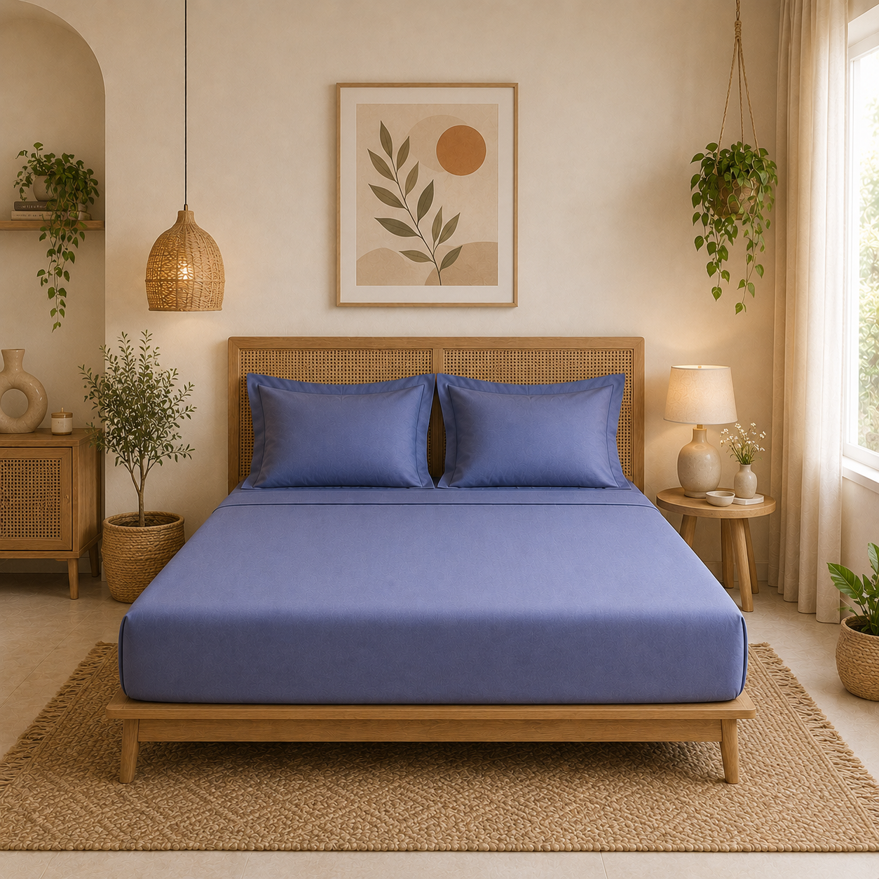 Percale Cotton Fitted Sheet Set in Dark Blue
