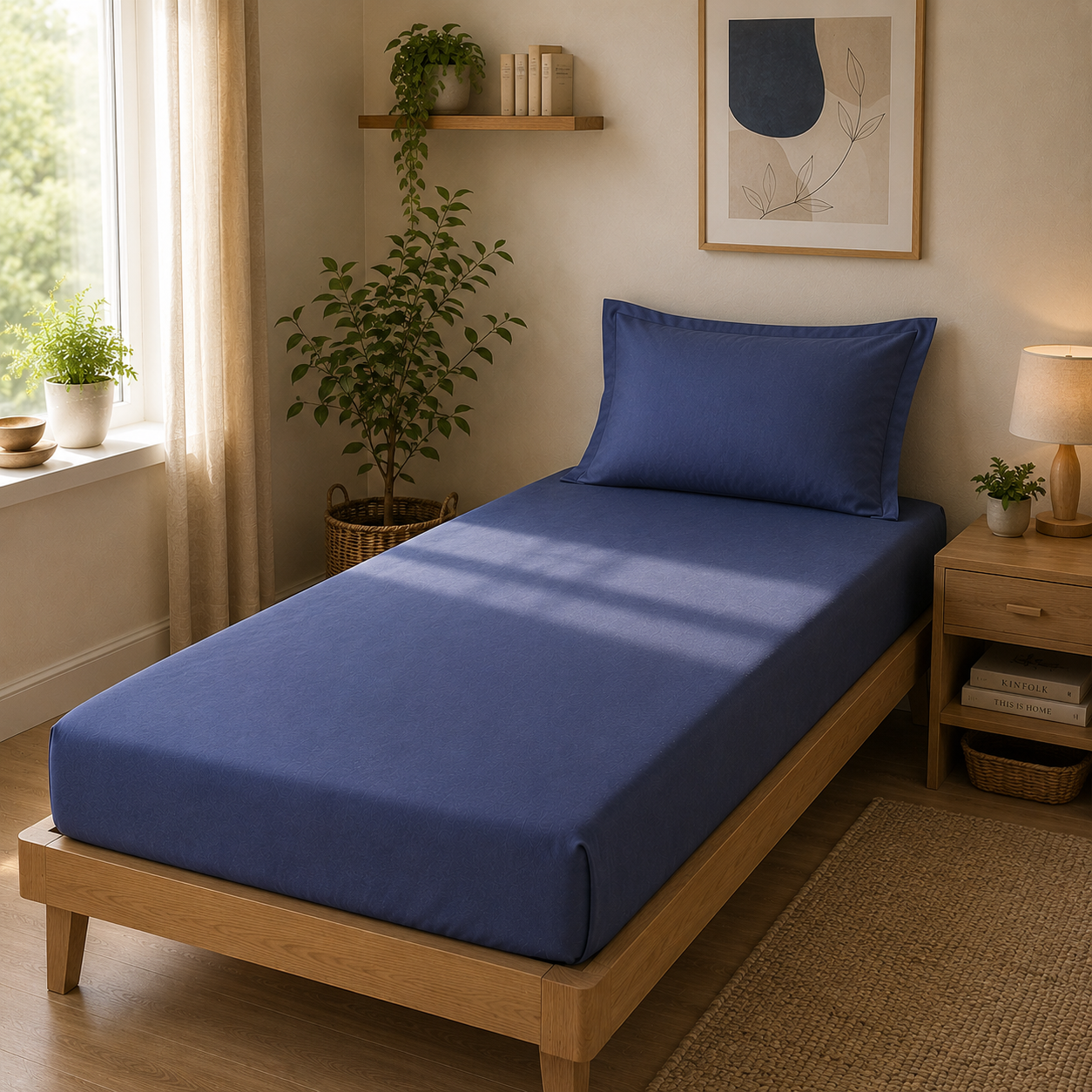 Percale Cotton Fitted Sheet Set in Dark Blue