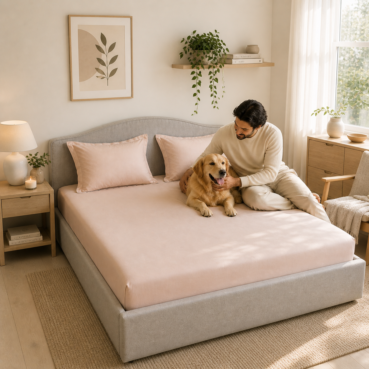 Percale Cotton Fitted Sheet Set in Light Taupe
