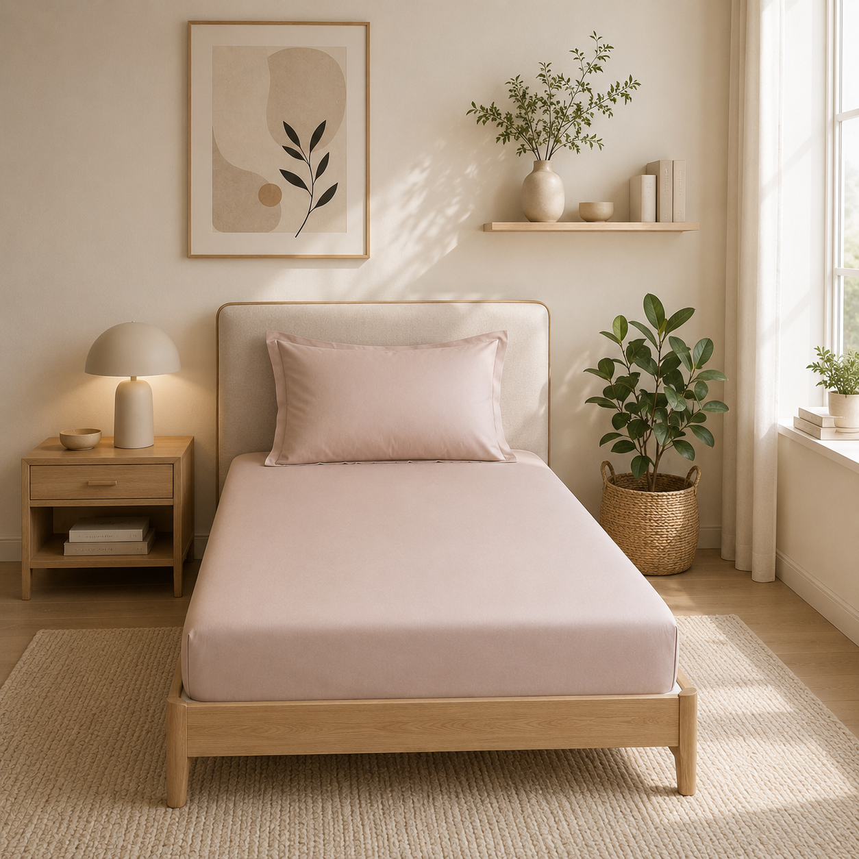 Percale Cotton Fitted Sheet Set in Light Taupe