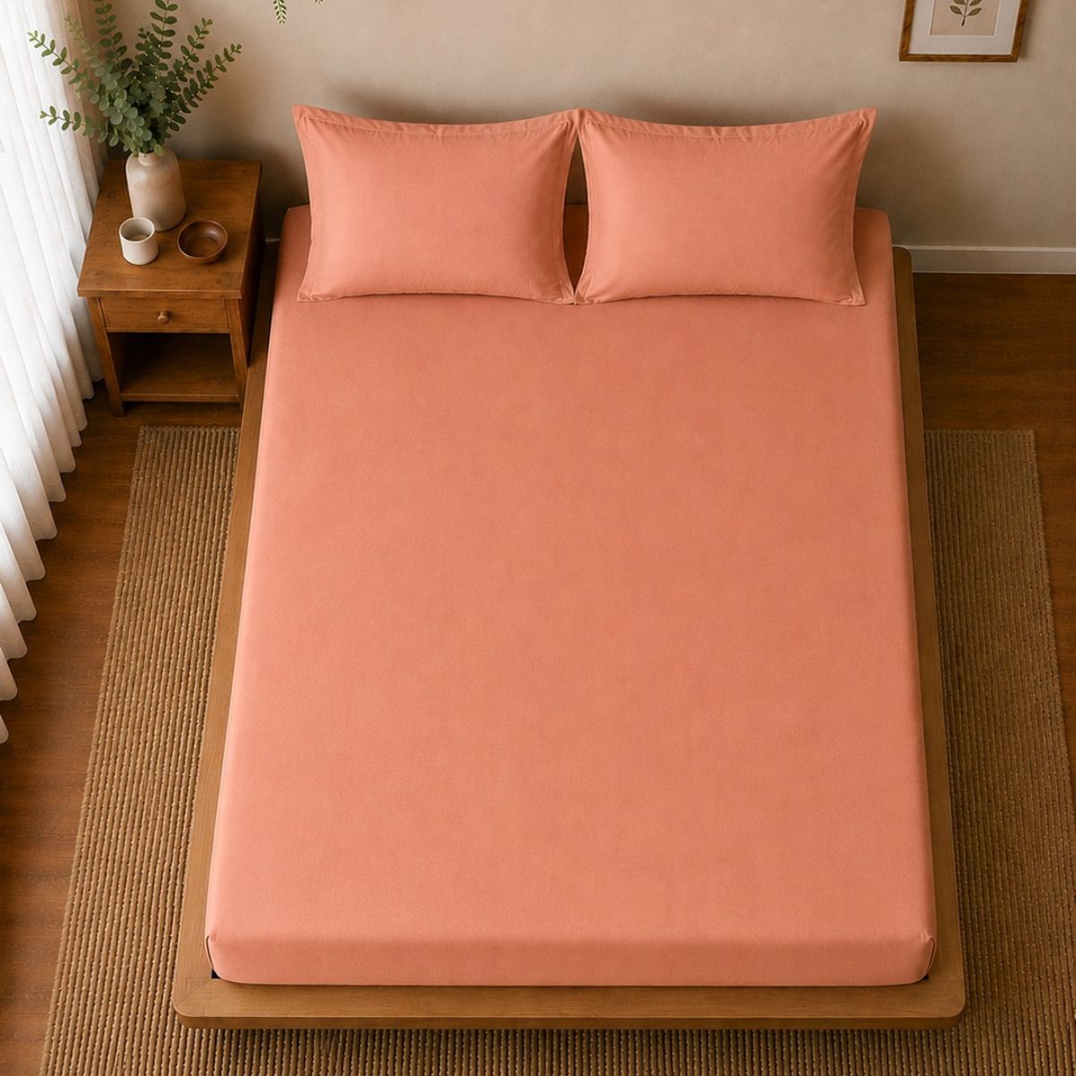 Percale Cotton Fitted Sheet Set in Tera Clay