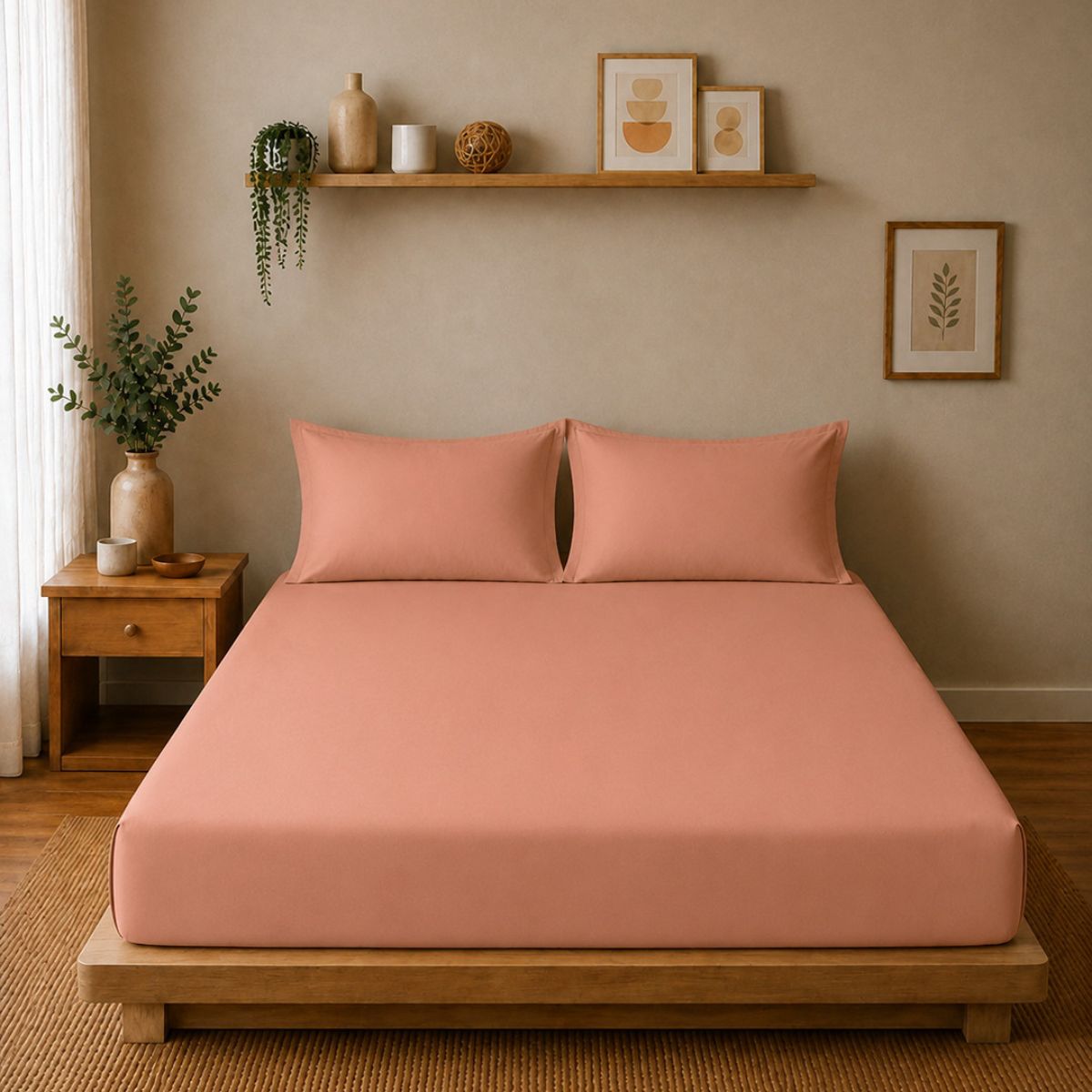 Percale Cotton Fitted Sheet Set in Tera Clay