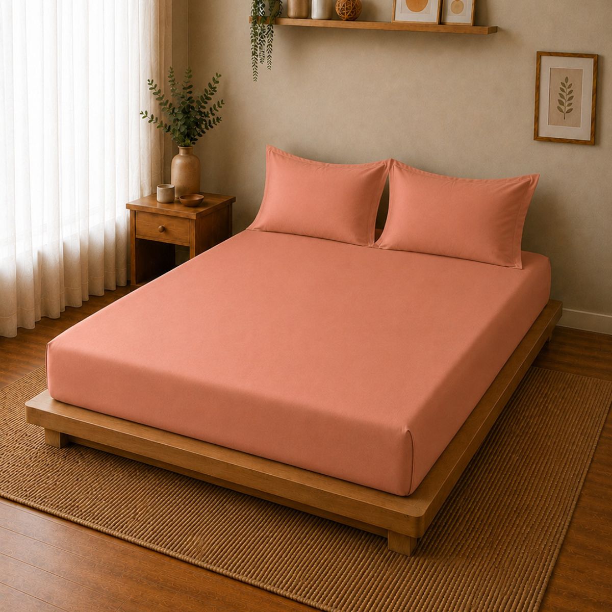Percale Cotton Fitted Sheet Set in Tera Clay