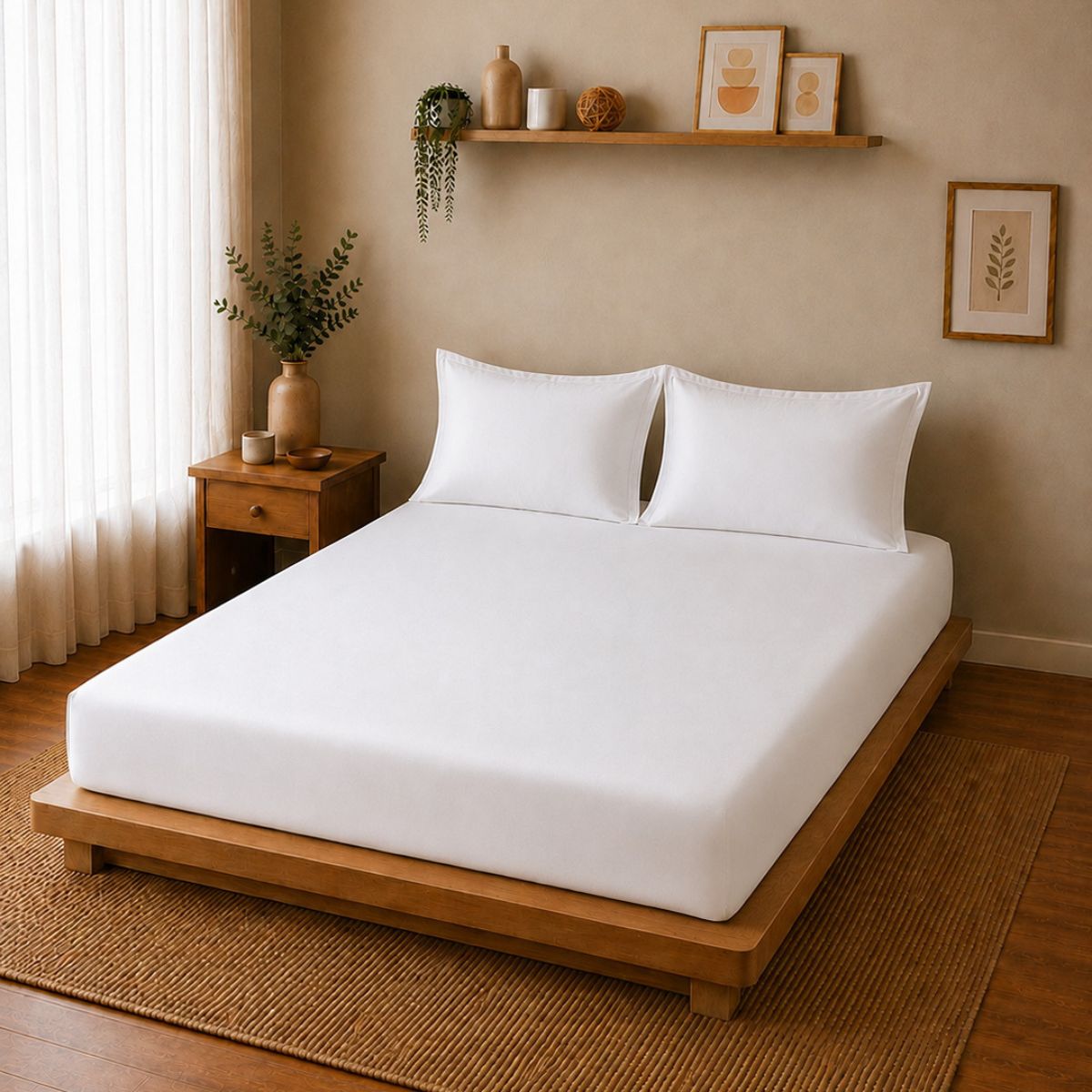 Percale Cotton Fitted Sheet Set in White
