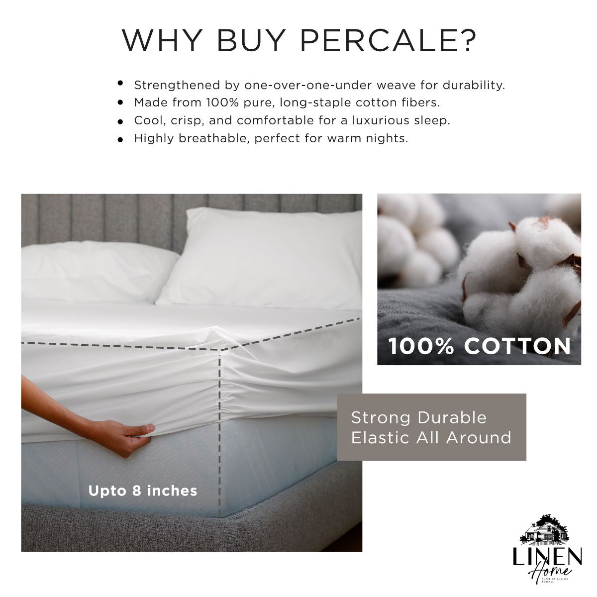 Percale Cotton Fitted Sheet Set in White