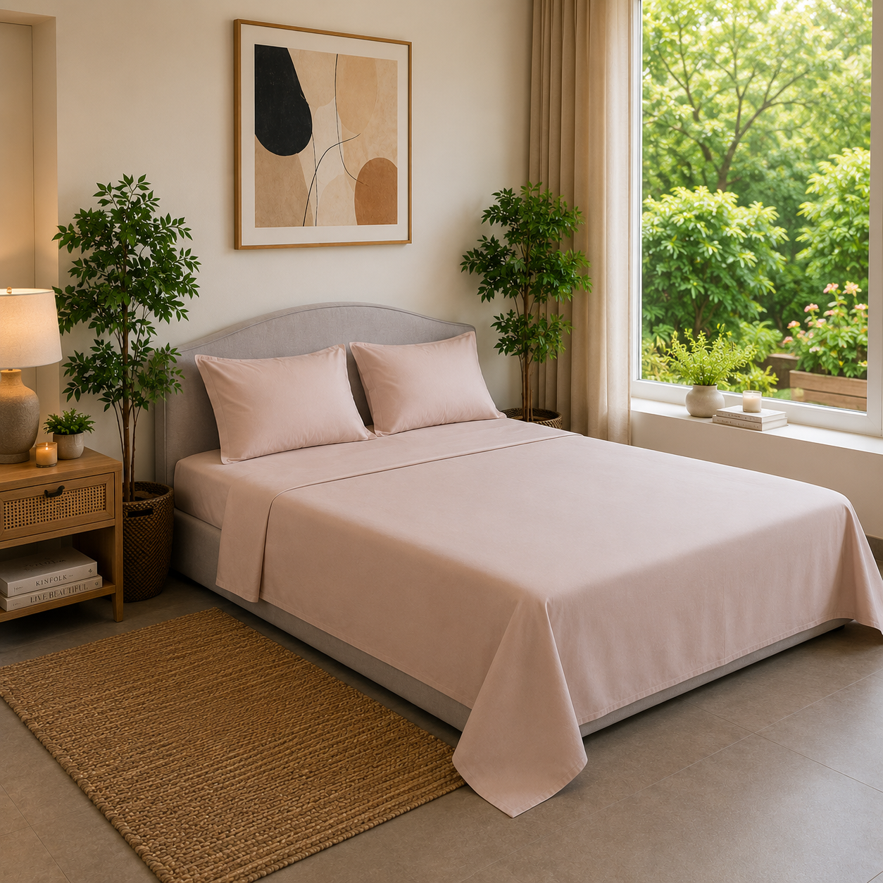 Percale Cotton Bedsheet Set in Light Taupe