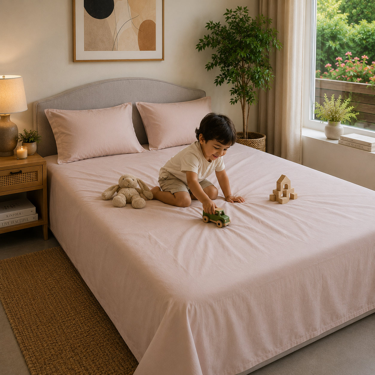 Percale Cotton Bedsheet Set in Light Taupe