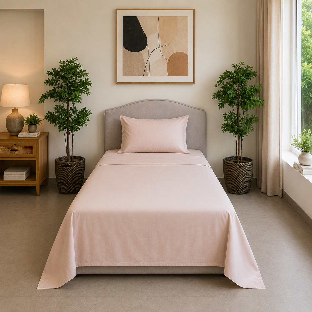 Percale Cotton Bedsheet Set in Light Taupe