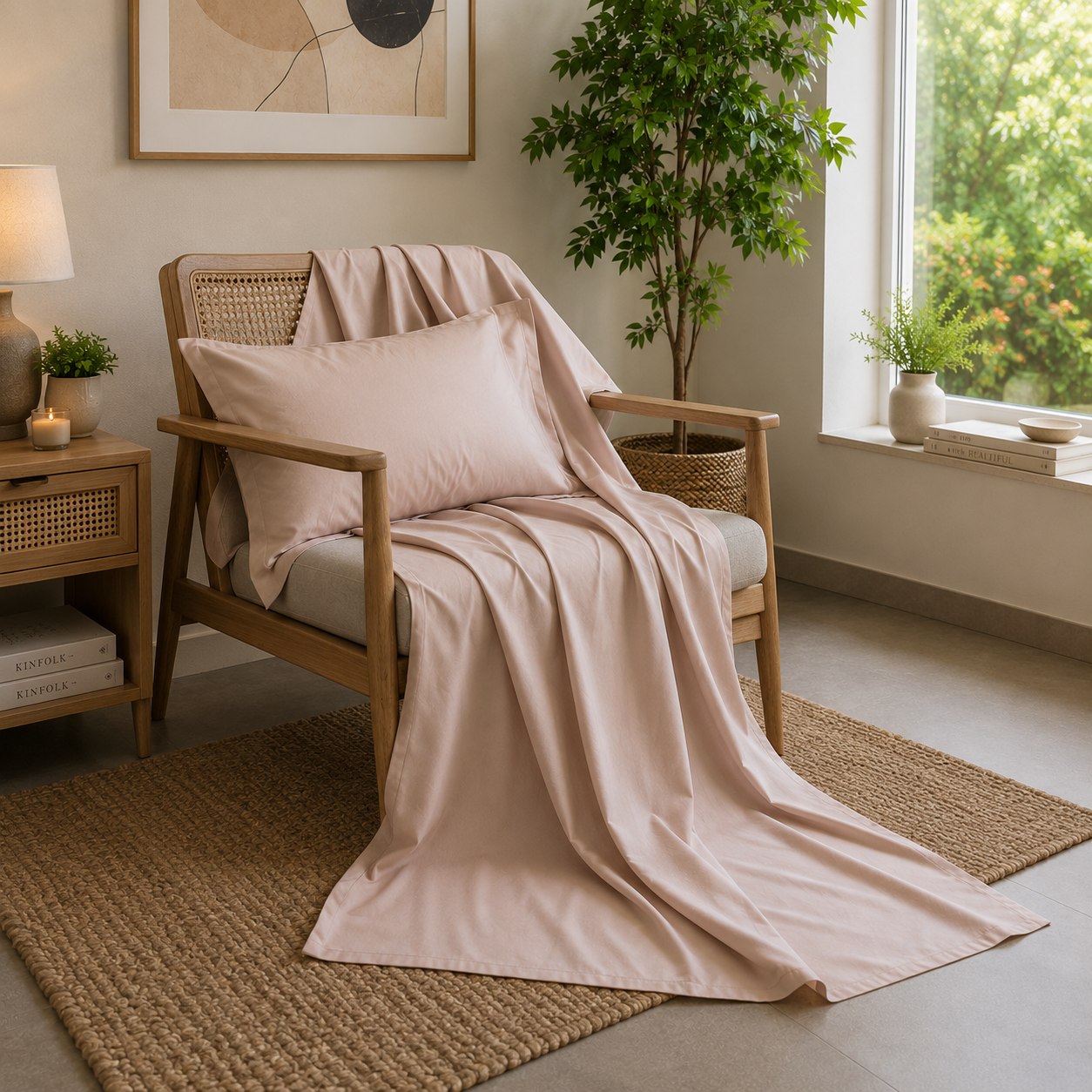 Percale Cotton Bedsheet Set in Light Taupe