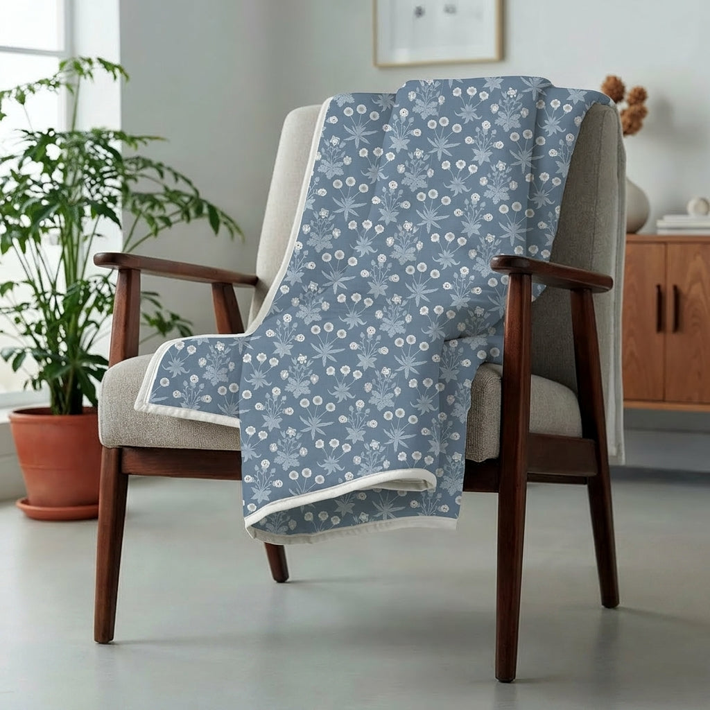 Percale Cotton Reversible Dohar Nora Ethnic Floral Blue & White