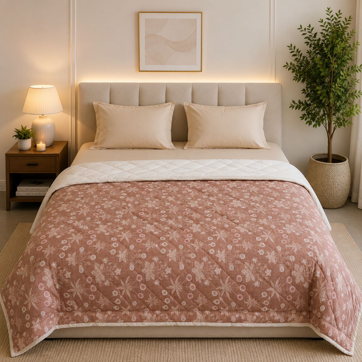 Percale Cotton Reversible AC Blanket Nora Ethnic Light Brown & Ivory