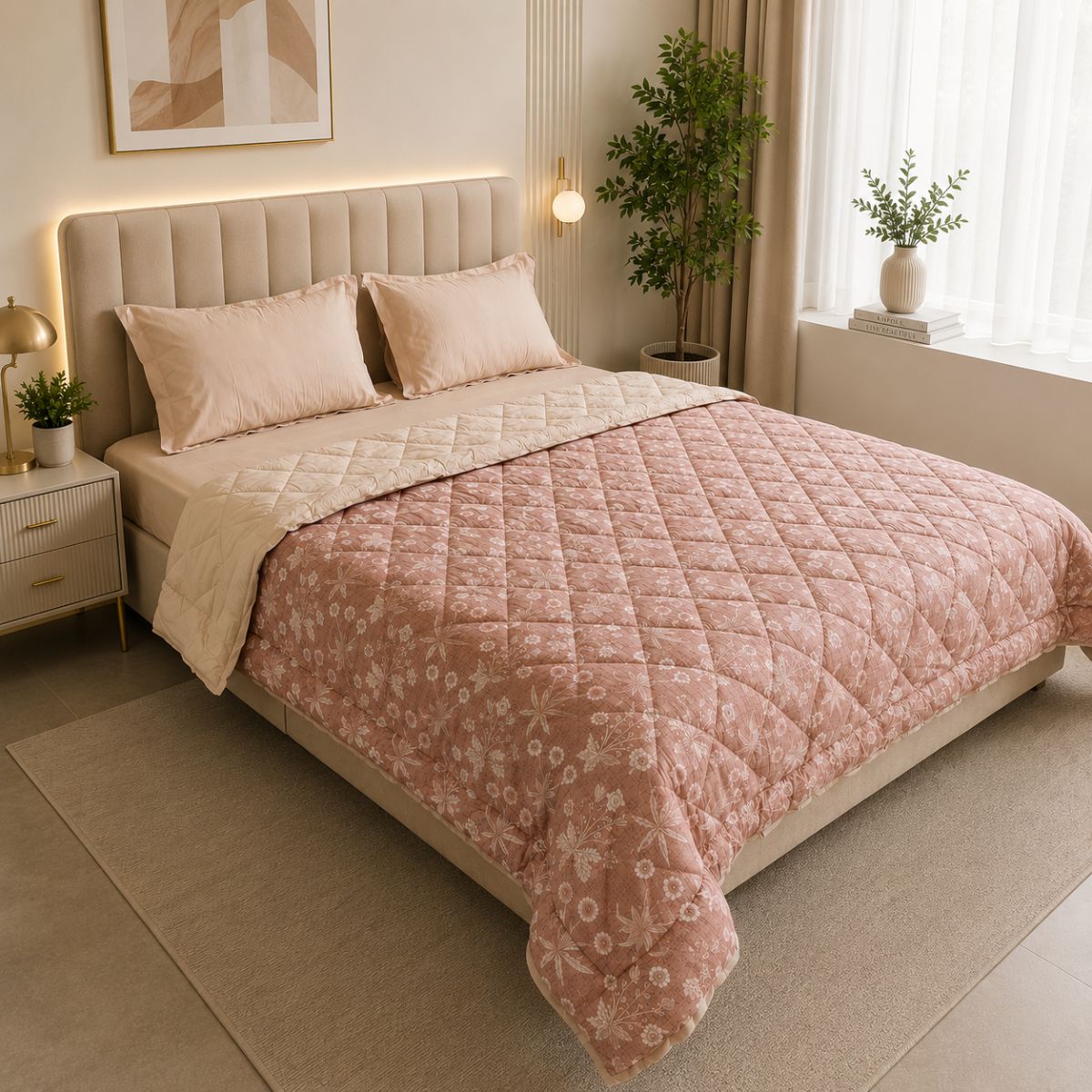 Percale Cotton Reversible AC Blanket Nora Ethnic Light Brown & Light Taupe