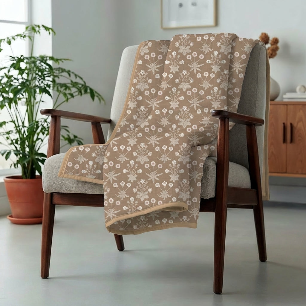 Percale Cotton Reversible Dohar Nora Ethnic Light Brown & Light Taupe