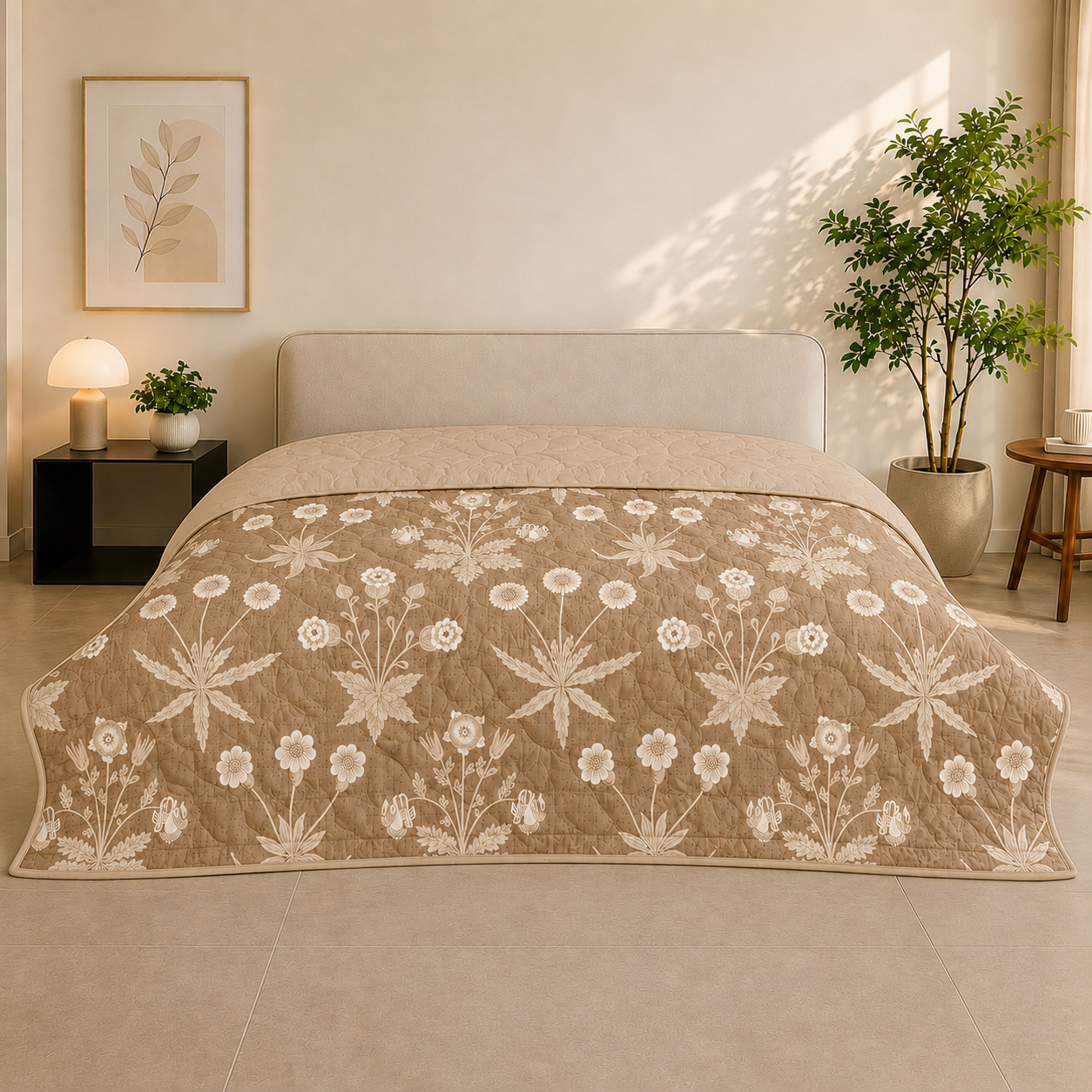 Percale Cotton Reversible AC Blanket Nora Ethnic Light Brown & Light Taupe