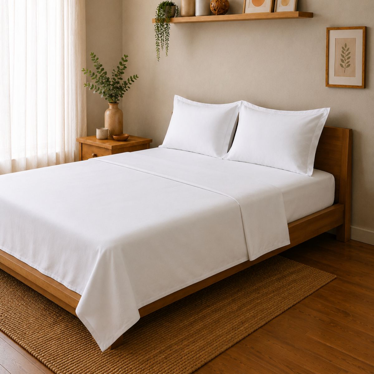 Percale Cotton Bedsheet Set in White