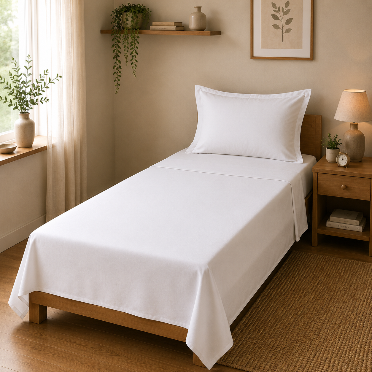 Percale Cotton Bedsheet Set in White