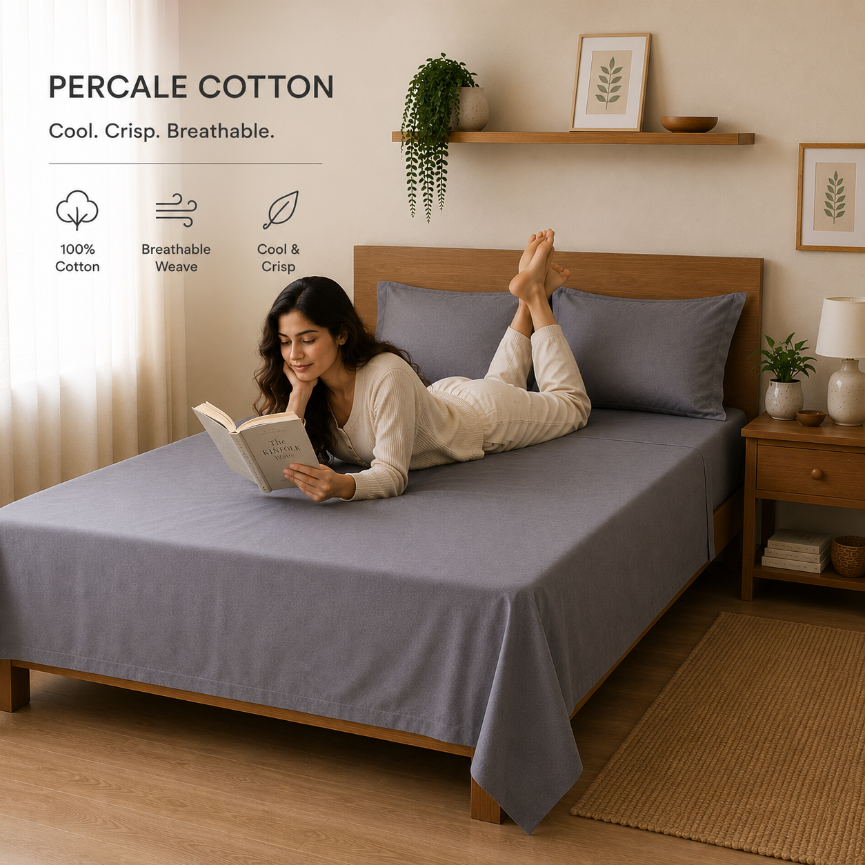 Percale Cotton Bedsheet Set in Charcoal Grey
