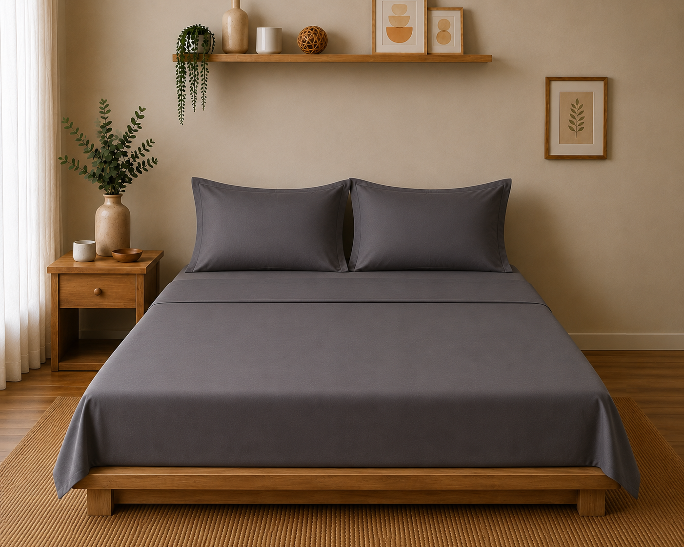 Percale Cotton Bedsheet Set in Charcoal Grey