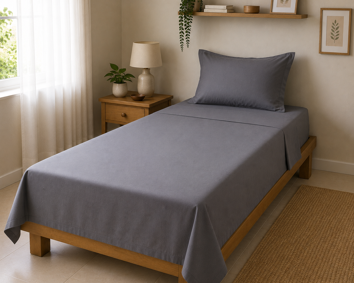 Percale Cotton Bedsheet Set in Charcoal Grey