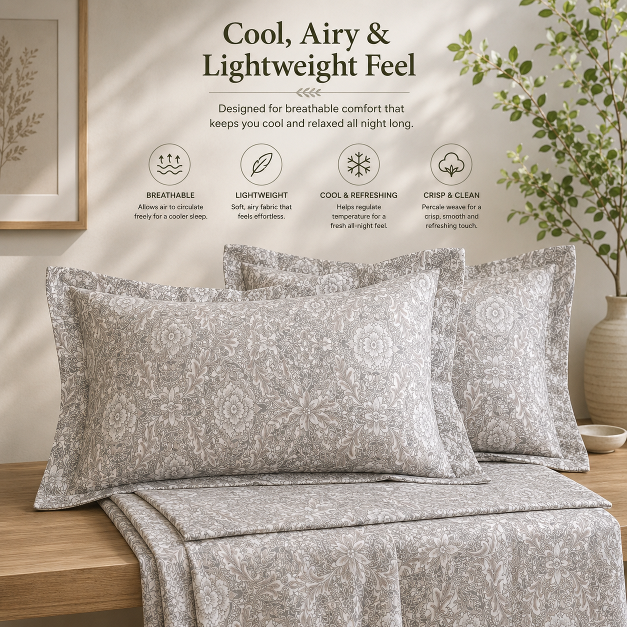 Percale Cotton Printed Bedsheet Set in Damask Brown